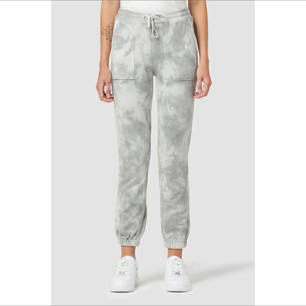 Hudson Jeans French Terry cotton jogger sweatpants gray white tie dye new Large